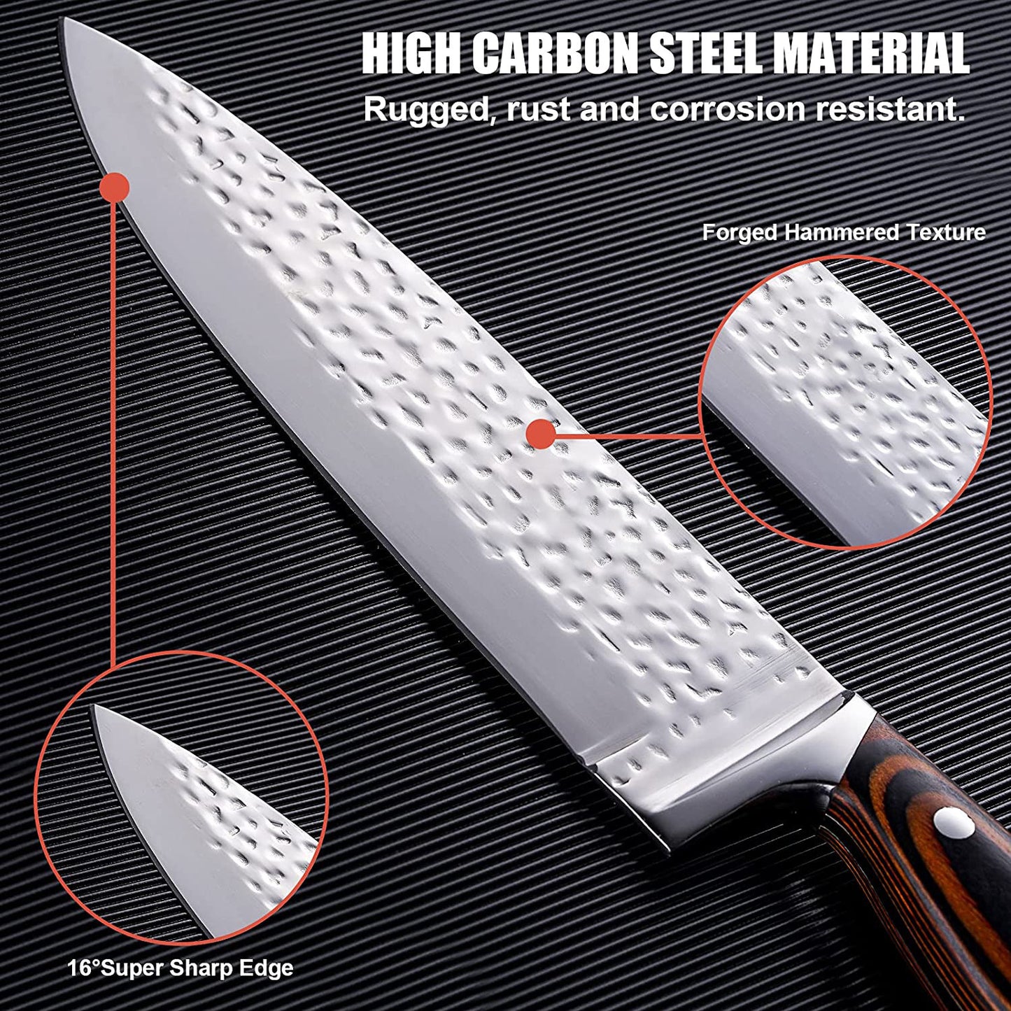 Set Of 15 Hammered And Forged Chef's Knives For Domestic Use
